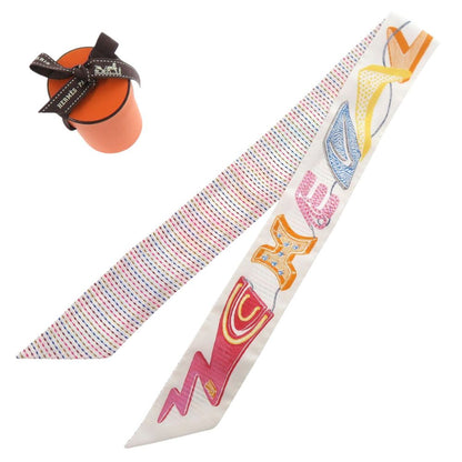 Hermes Twilly Chevalo Scope Neon Scarf Silk Blanc