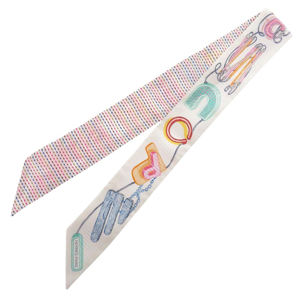 Hermes Twilly Chevalo Scope Neon Scarf Silk Blanc — view 2