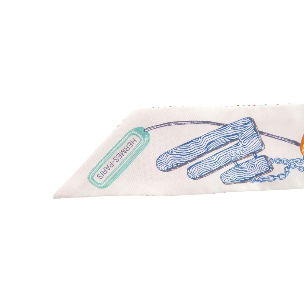 Hermes Twilly Chevalo Scope Neon Scarf Silk Blanc — view 3