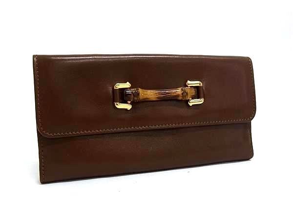 Gucci Wallet Bamboo Flap 035 0 Brown Leather Hook Bifold Vintage Gold