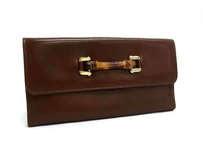 Gucci Wallet Bamboo Flap 035 0 Brown Leather Hook Bifold Vintage Gold