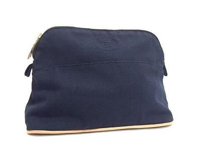Hermes Pouch Bolide 25 Navy Canvas Makeup Gold
