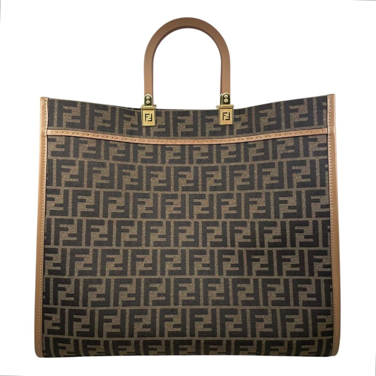 Fendi Tote Large Alvy Leather FF Jacquard Logo Brown Gold — view 2