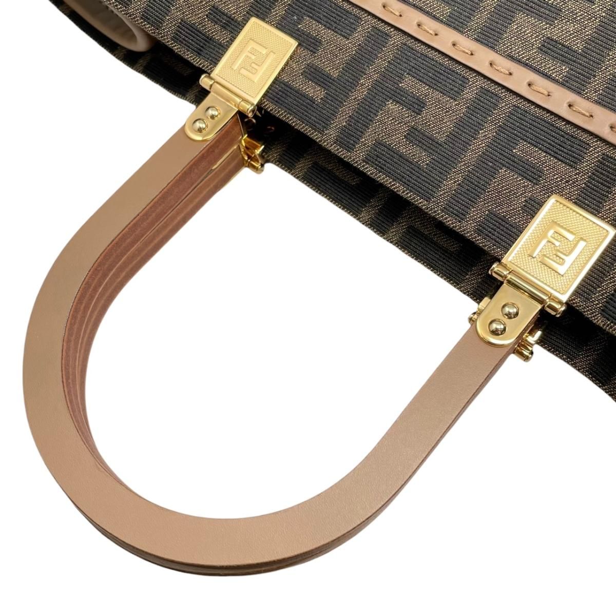 Fendi Tote Large Alvy Leather FF Jacquard Logo Brown Gold — view 8