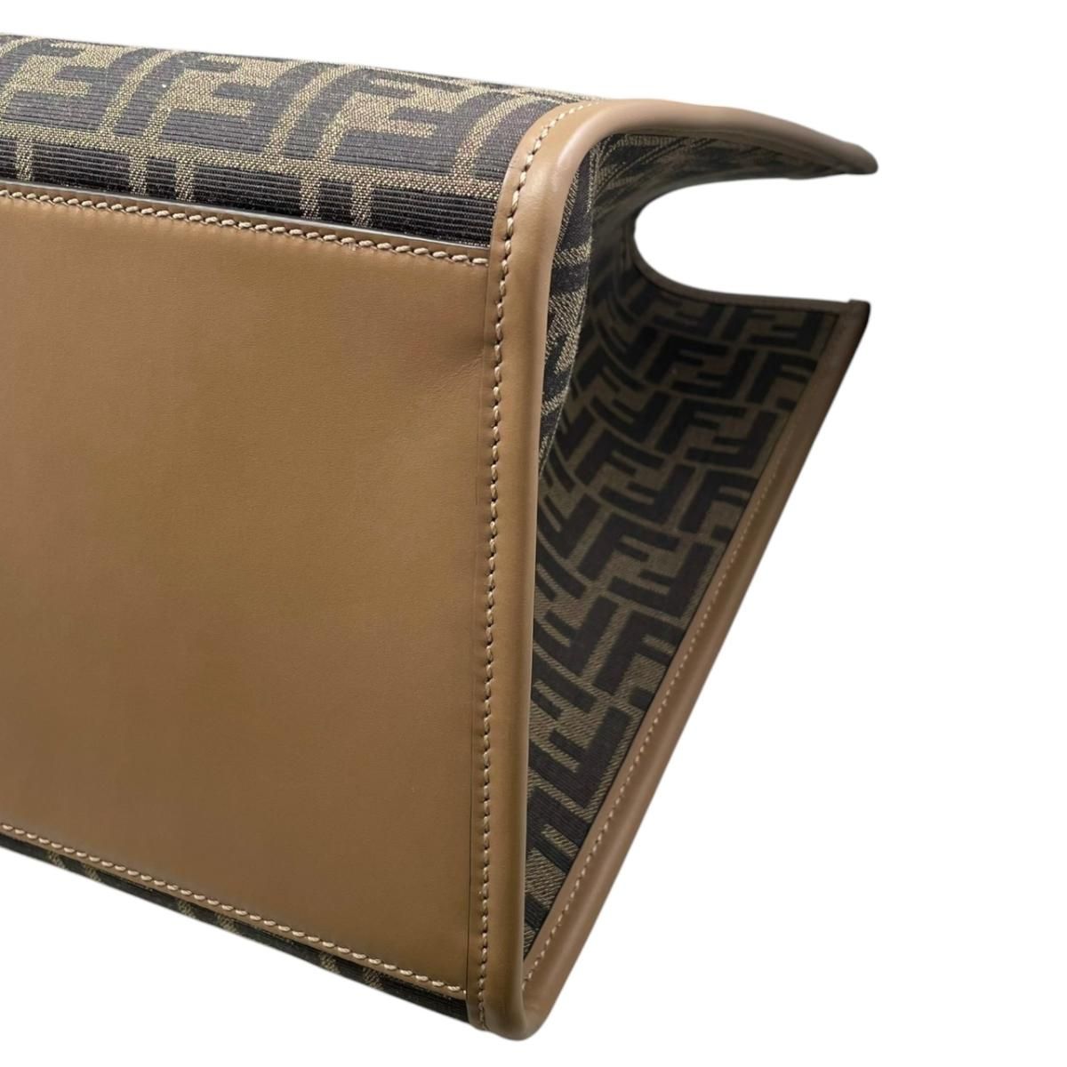 Fendi Tote Large Alvy Leather FF Jacquard Logo Brown Gold — view 7