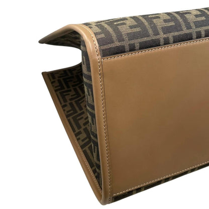 Fendi Tote Large Alvy Leather FF Jacquard Logo Brown Gold — view 6