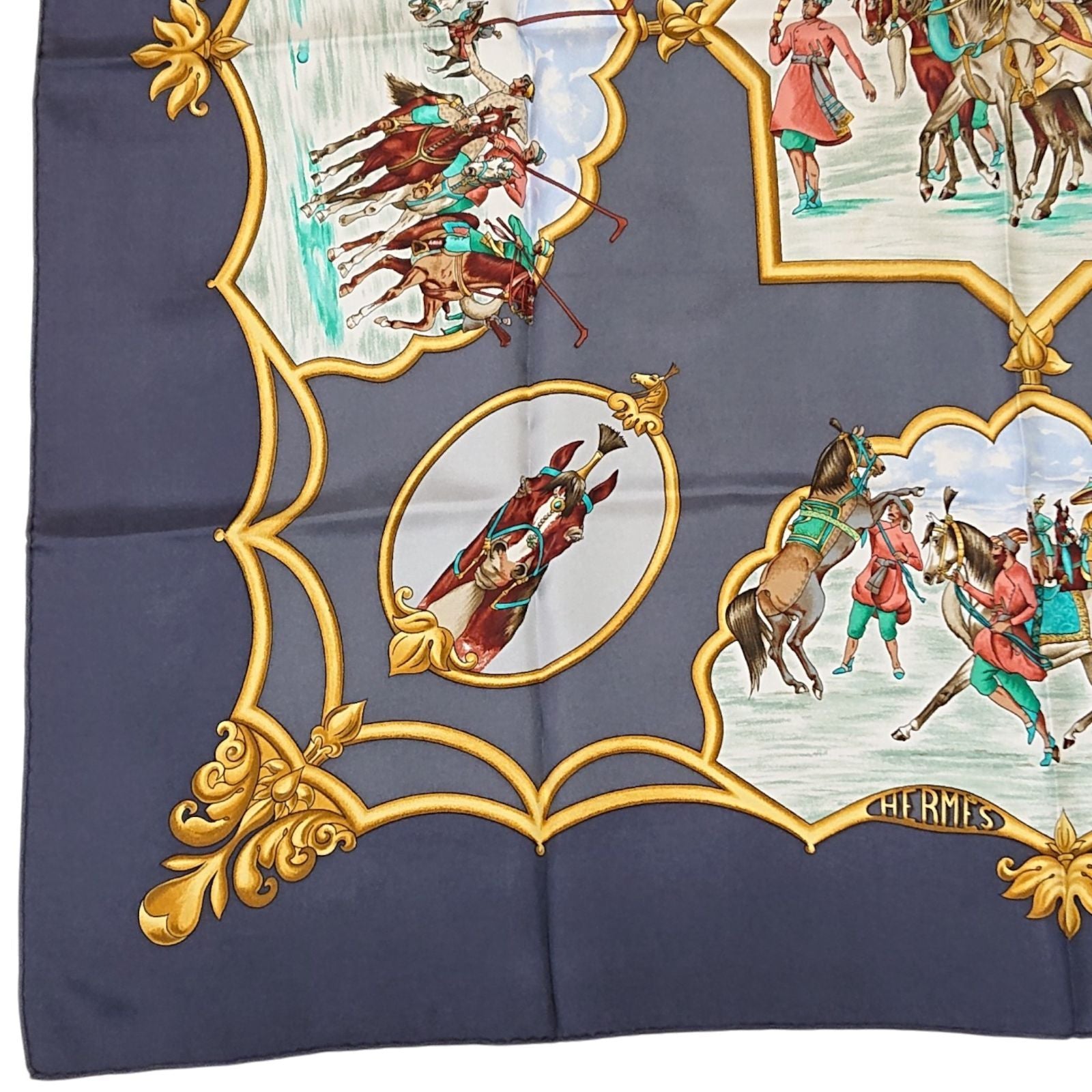 Hermes Carre 90 les Chevaux Des Moghols Silk Scarf Gray 1993 — view 2