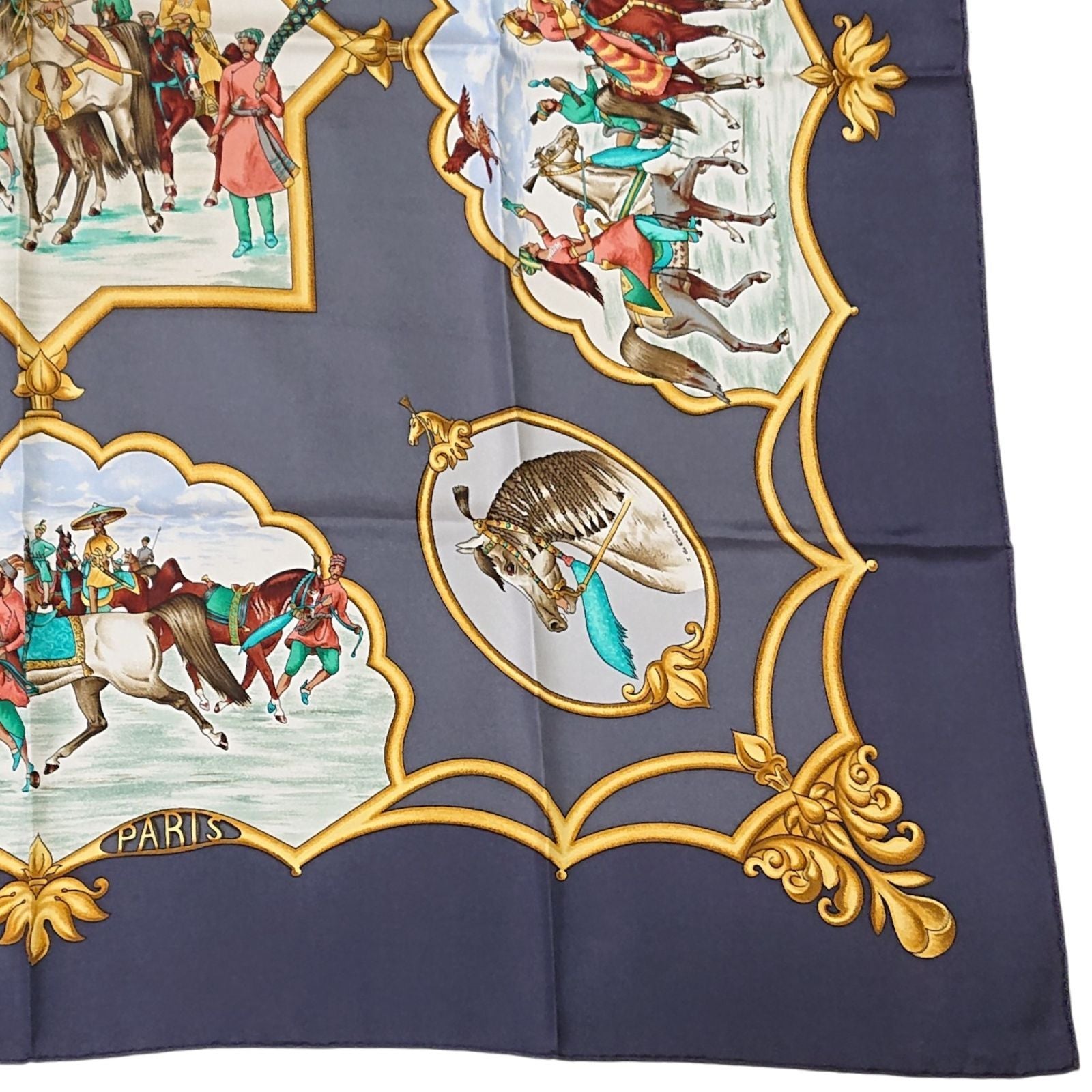 Hermes Carre 90 les Chevaux Des Moghols Silk Scarf Gray 1993 — view 3