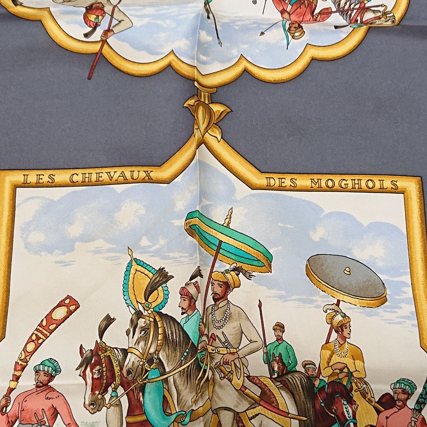 Hermes Carre 90 les Chevaux Des Moghols Silk Scarf Gray 1993 — view 8