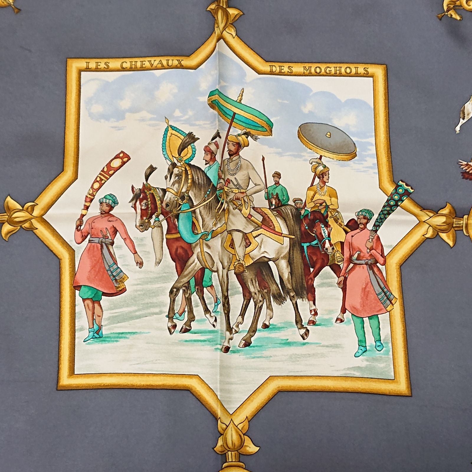 Hermes Carre 90 les Chevaux Des Moghols Silk Scarf Gray 1993 — view 7