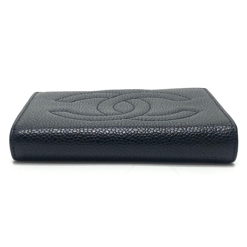 Chanel CC Logo Stitch Caviar Leather Black Wallet — view 5