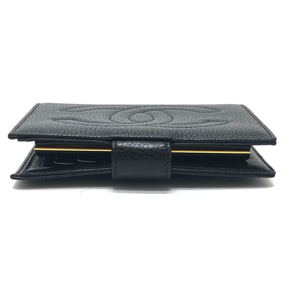 Chanel CC Logo Stitch Caviar Leather Black Wallet — view 6