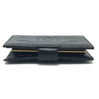 Chanel CC Logo Stitch Caviar Leather Black Wallet — view 6