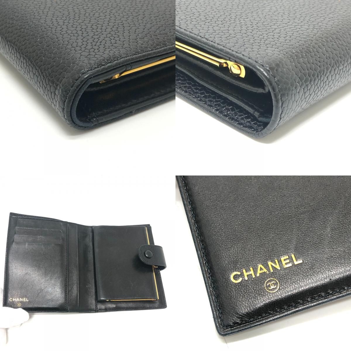 Chanel CC Logo Stitch Caviar Leather Black Wallet — view 7
