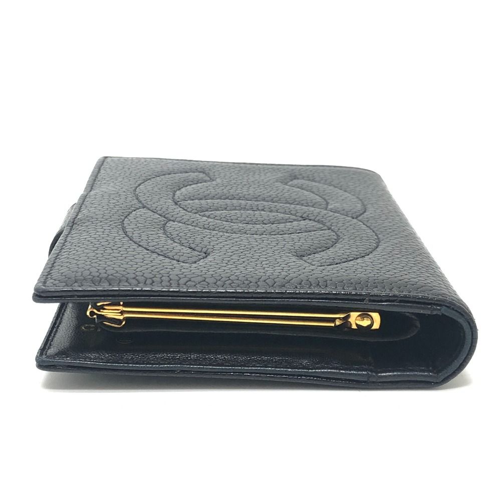 Chanel CC Logo Stitch Caviar Leather Black Wallet — view 3