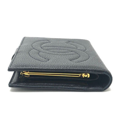 Chanel CC Logo Stitch Caviar Leather Black Wallet — view 3
