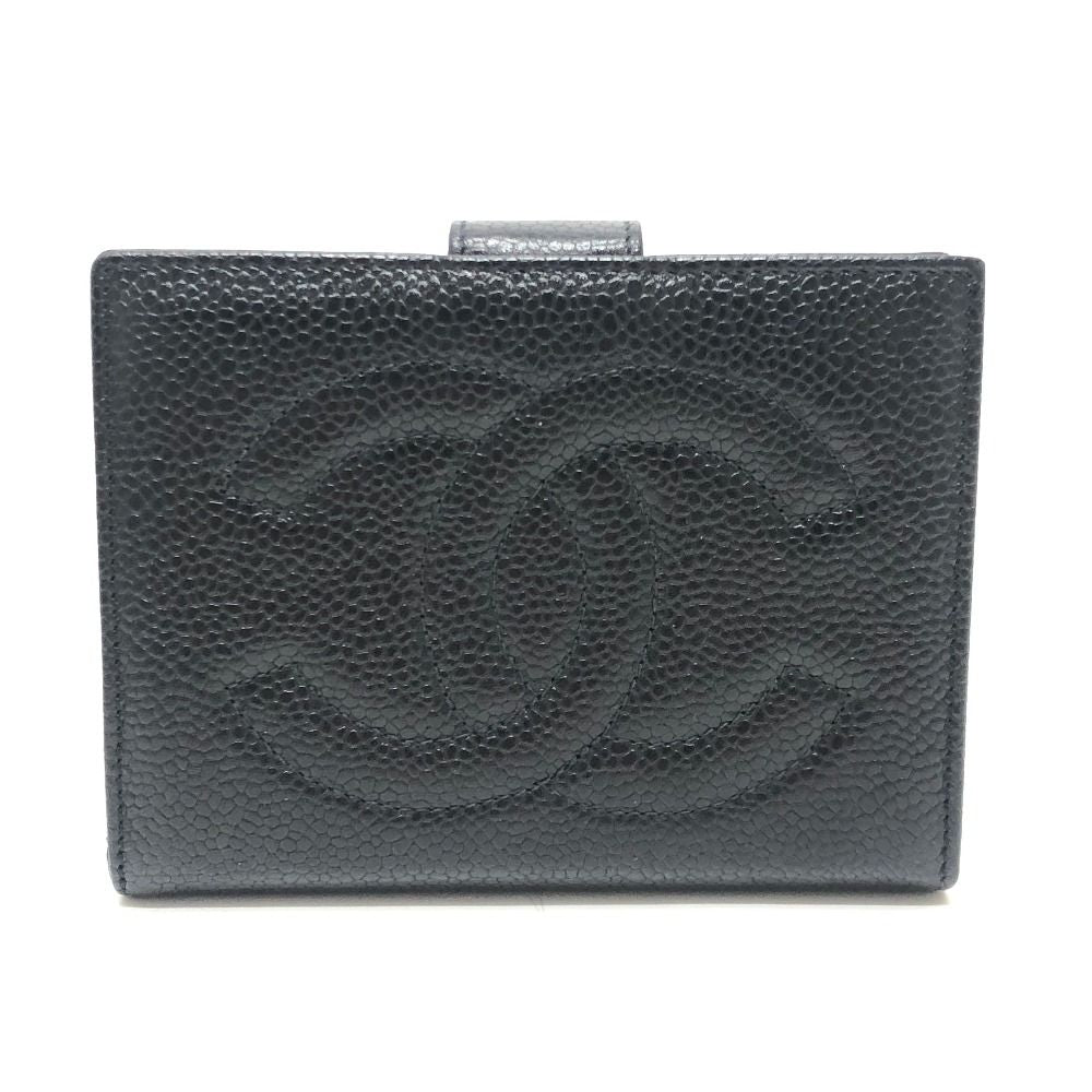 Chanel CC Logo Stitch Caviar Leather Black Wallet