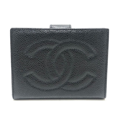 Chanel CC Logo Stitch Caviar Leather Black Wallet