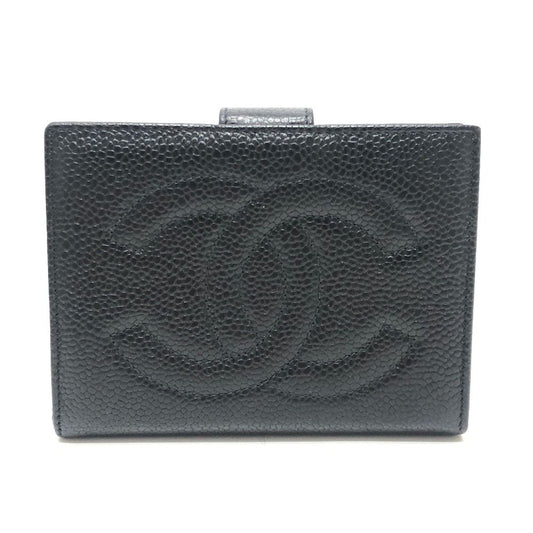 Chanel CC Logo Stitch Caviar Leather Black Wallet