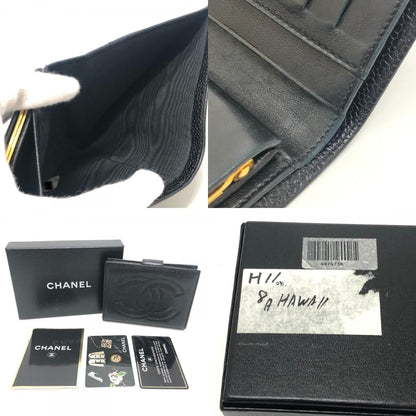 Chanel CC Logo Stitch Caviar Leather Black Wallet — view 9