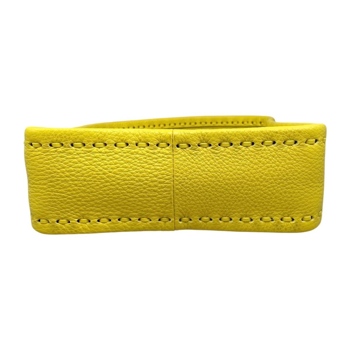 Fendi Handbag Small Leather Selleria Logo Yellow Silver — view 5