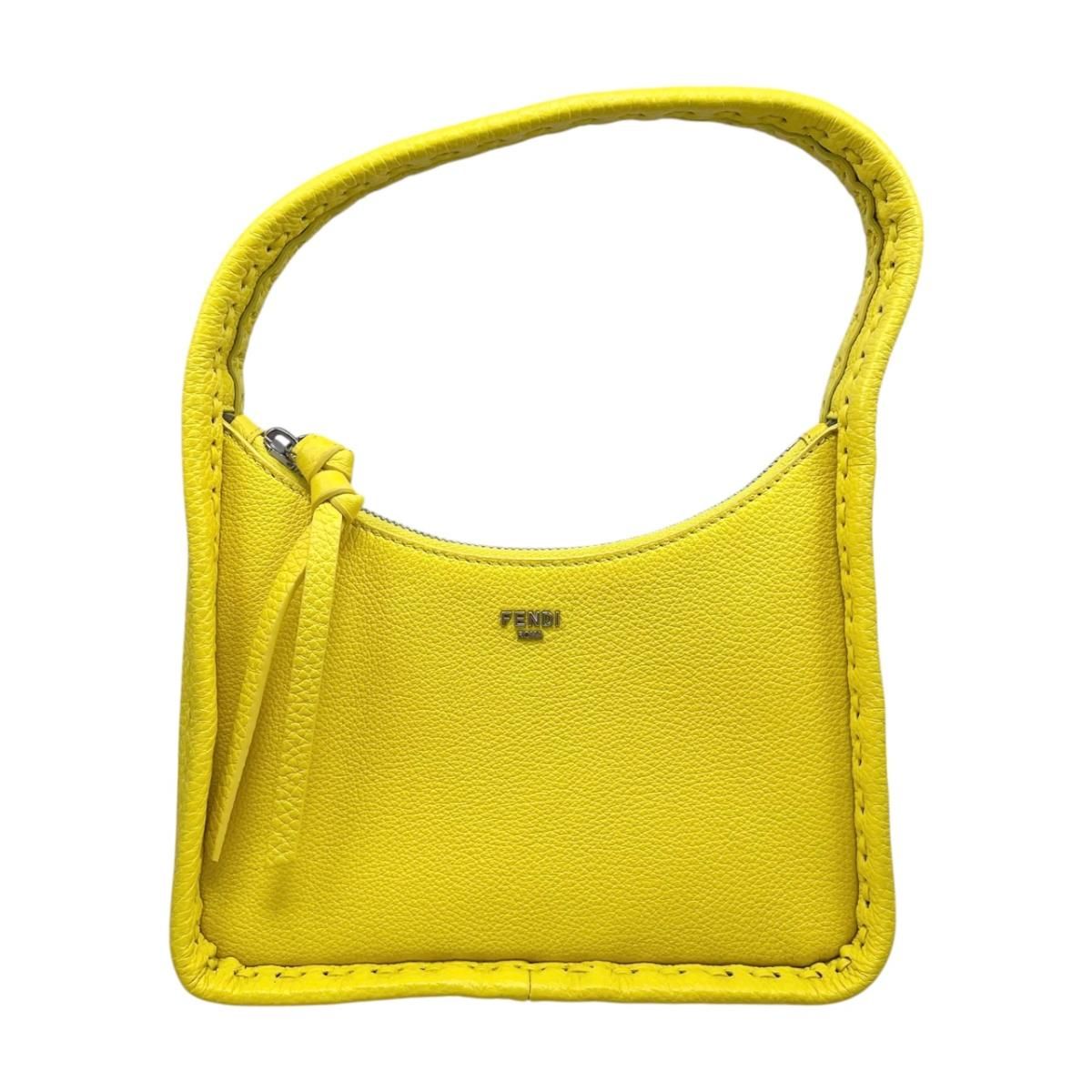 Fendi Handbag Small Leather Selleria Logo Yellow Silver