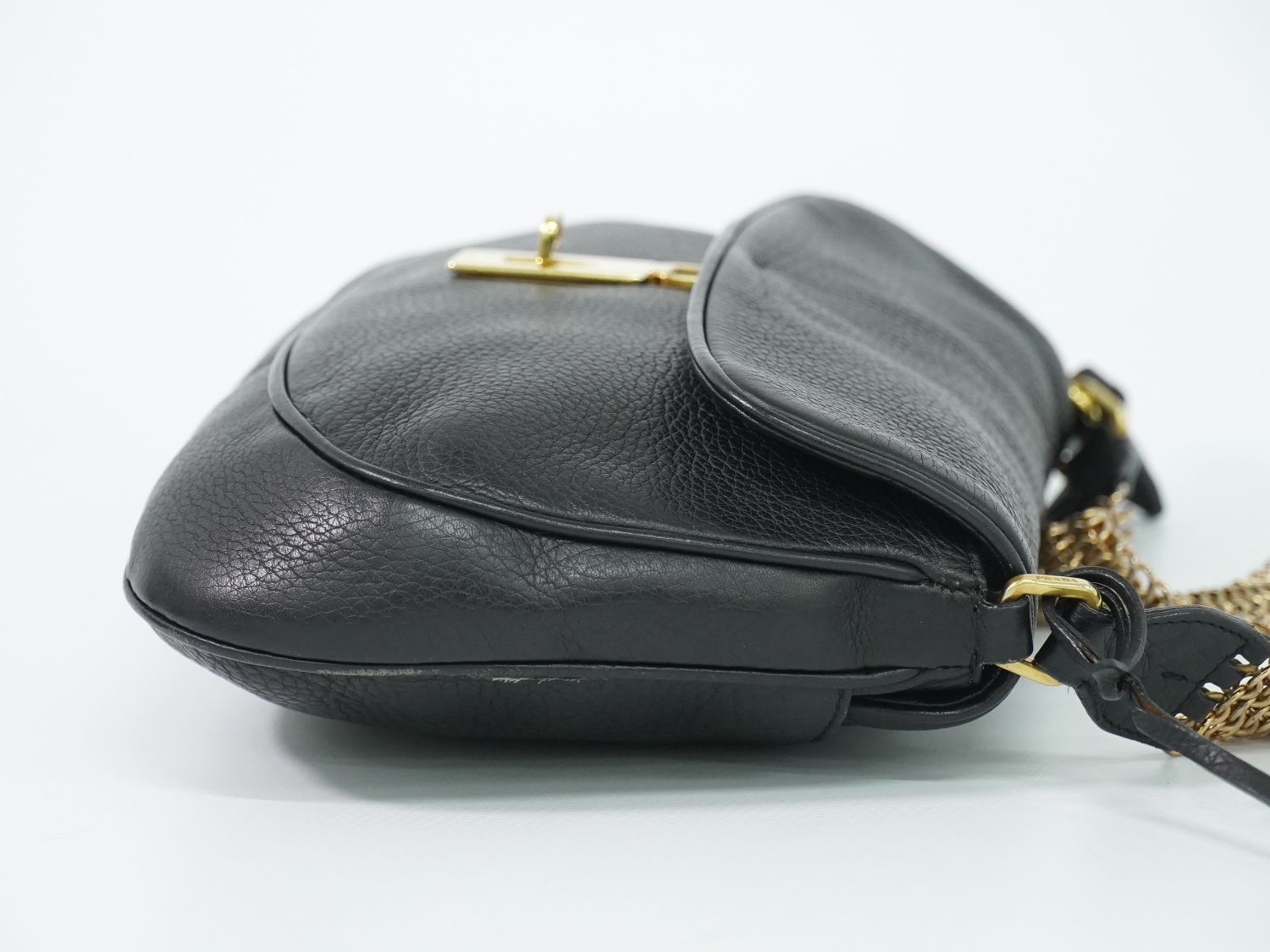 Prada Turnlock Chain Shoulder Bag Leather Black Second — view 4