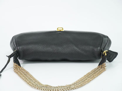 Prada Turnlock Chain Shoulder Bag Leather Black Second — view 5
