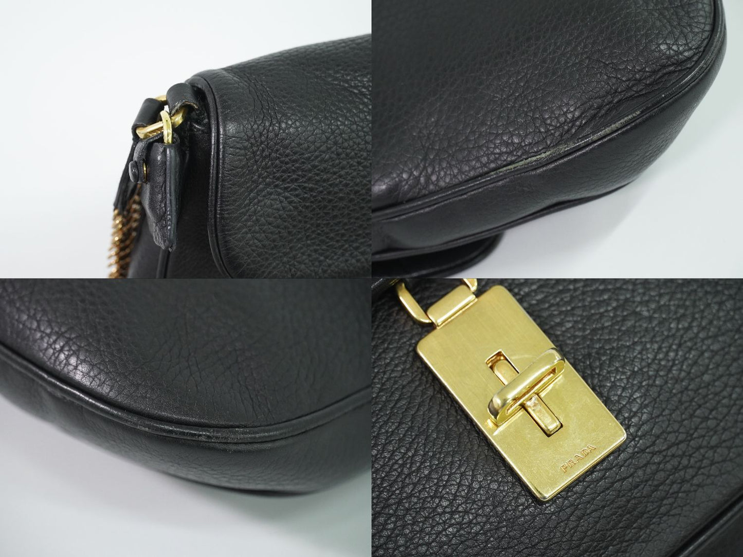 Prada Turnlock Chain Shoulder Bag Leather Black Second — view 7