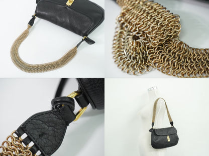 Prada Turnlock Chain Shoulder Bag Leather Black Second — view 6