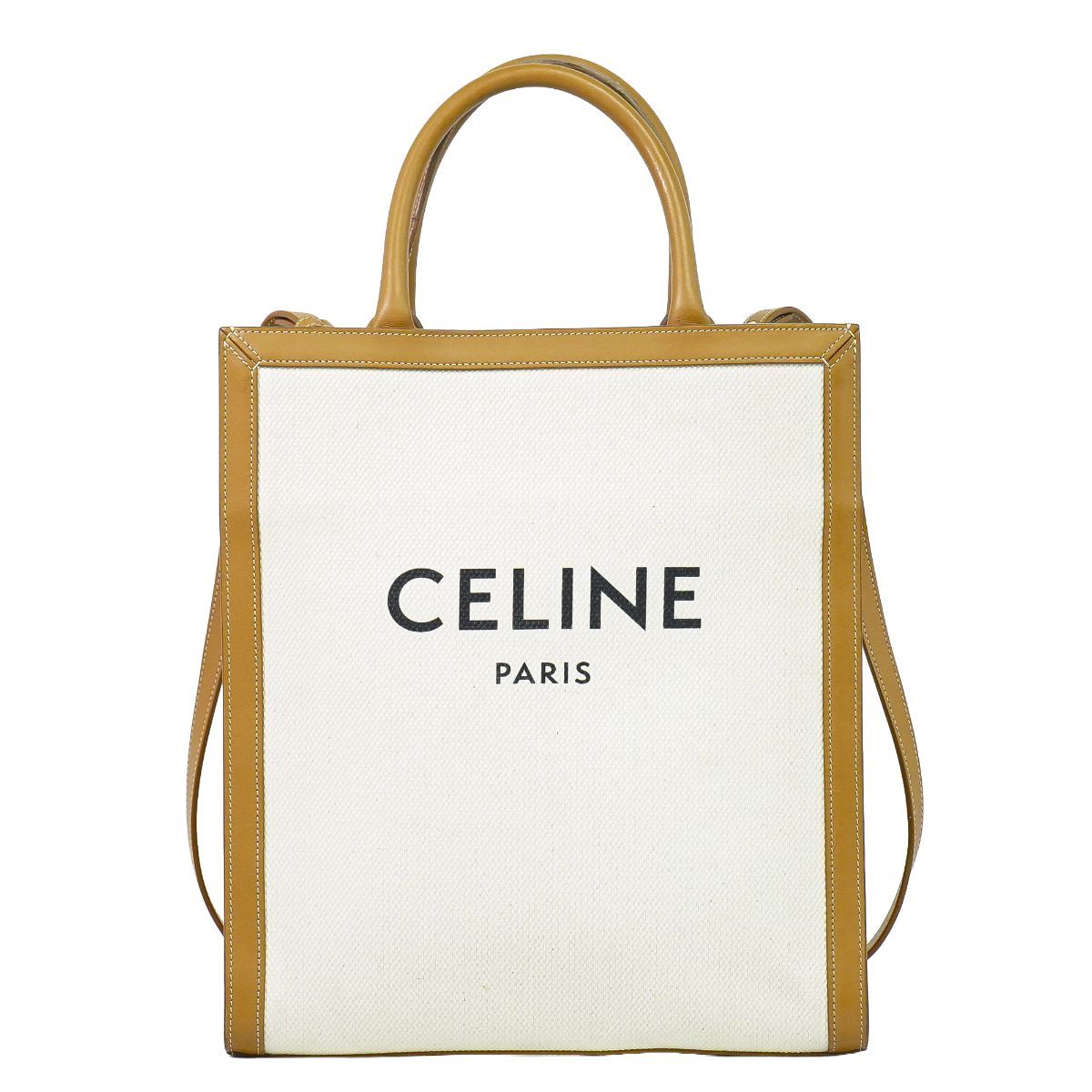 Celine Small Hippopotamus 2-Way Shoulder Bag Tote Pochette Canvas White Brown