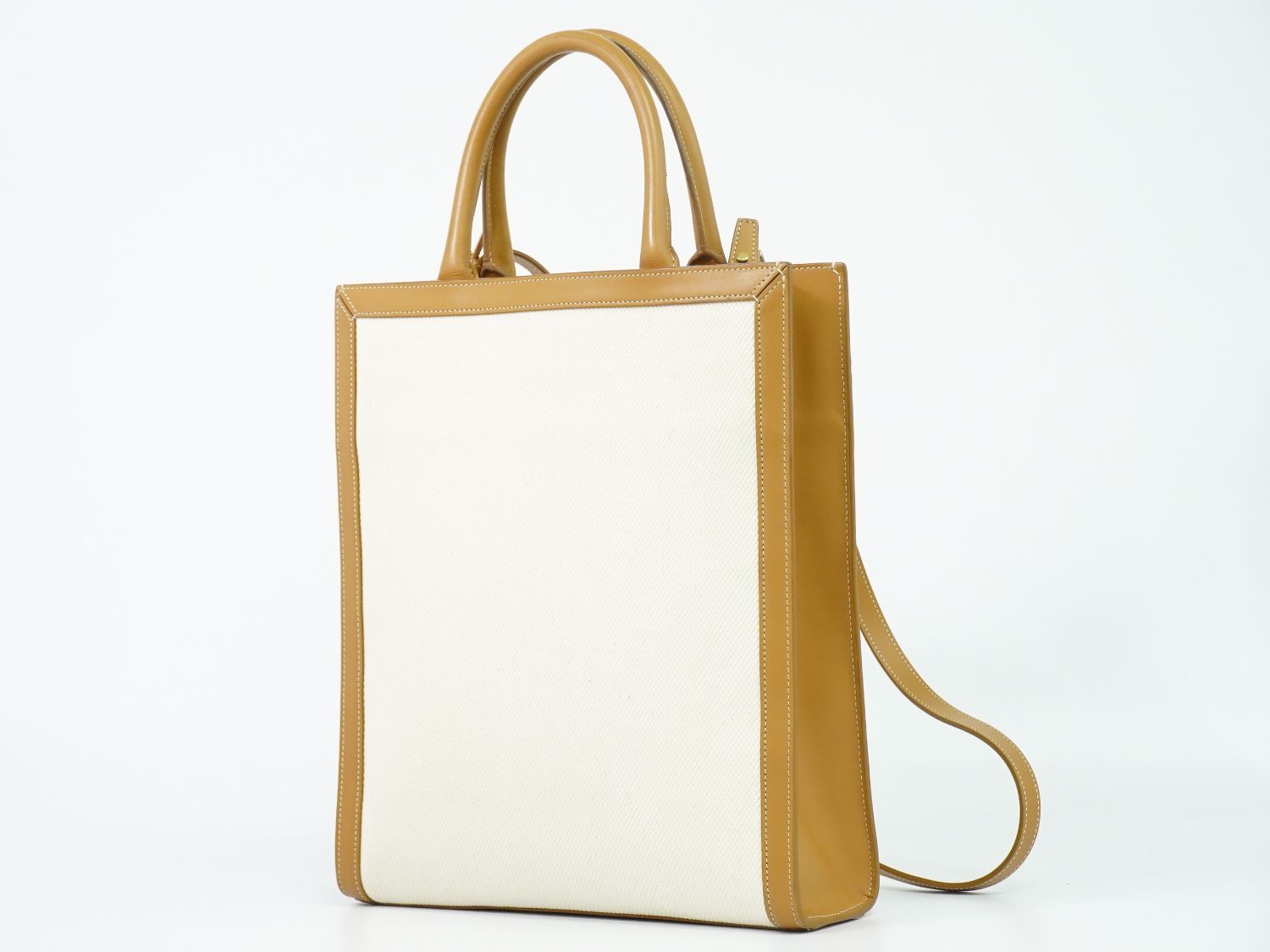 Celine Small Hippopotamus 2-Way Shoulder Bag Tote Pochette Canvas White Brown — view 2