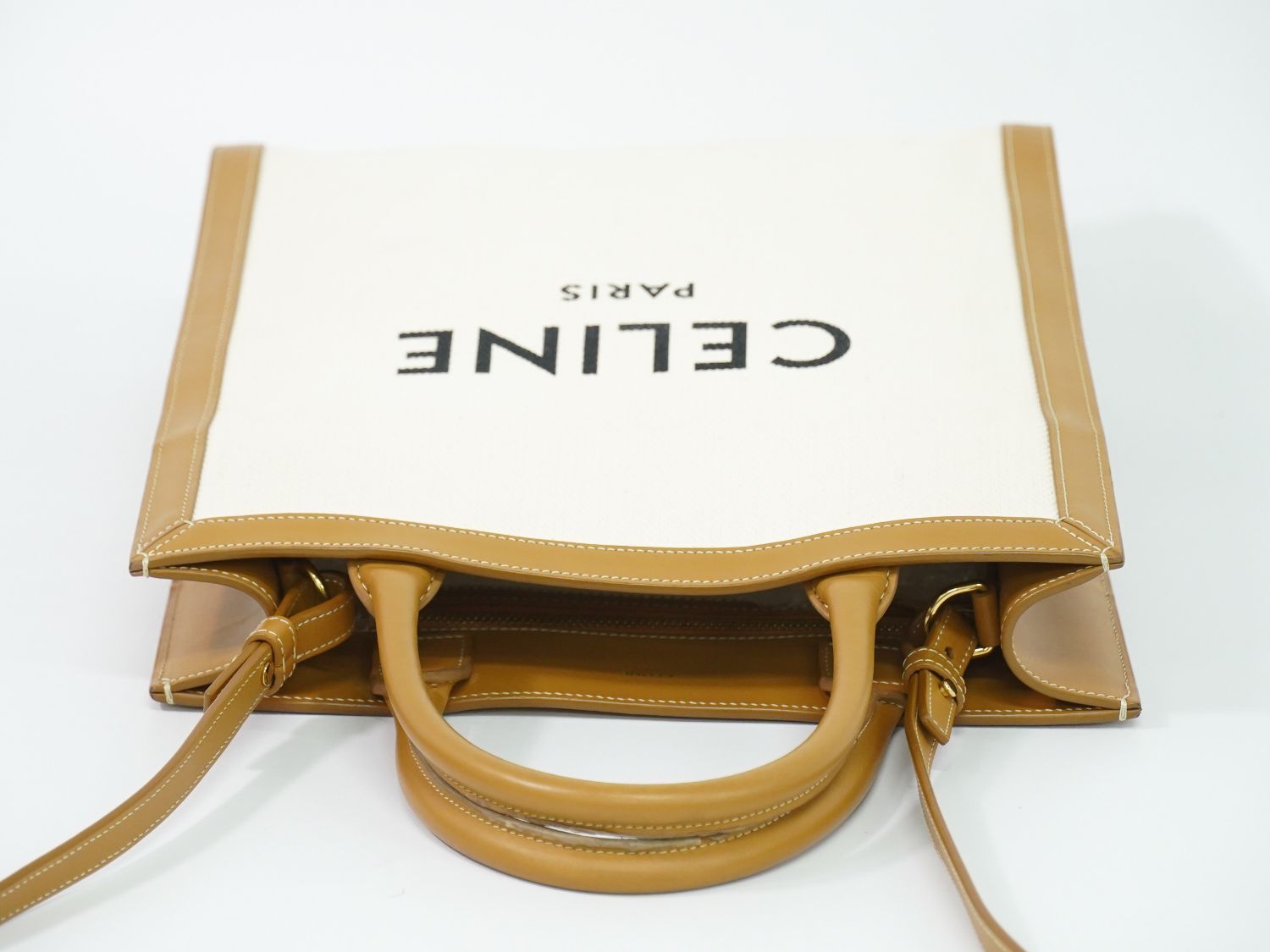 Celine Small Hippopotamus 2-Way Shoulder Bag Tote Pochette Canvas White Brown — view 5