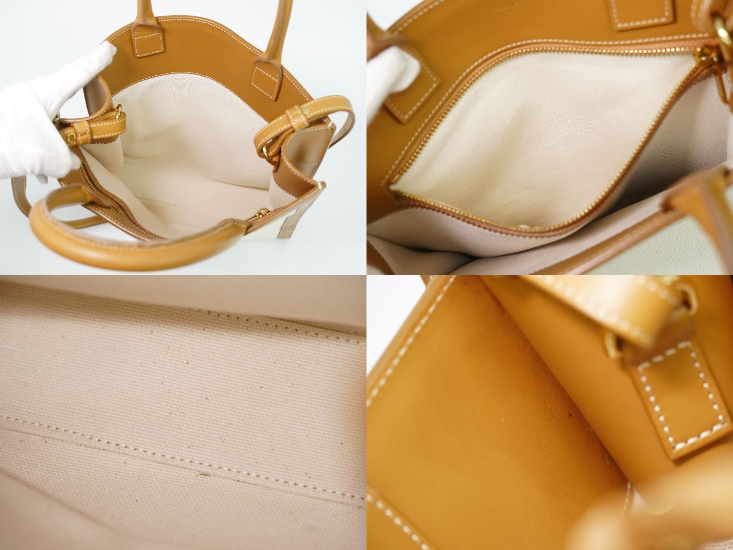Celine Small Hippopotamus 2-Way Shoulder Bag Tote Pochette Canvas White Brown — view 8
