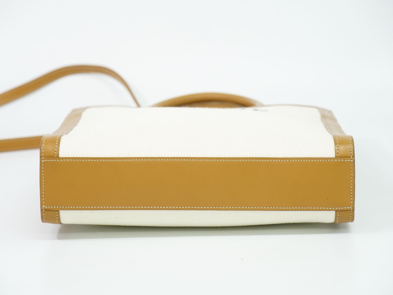 Celine Small Hippopotamus 2-Way Shoulder Bag Tote Pochette Canvas White Brown — view 3