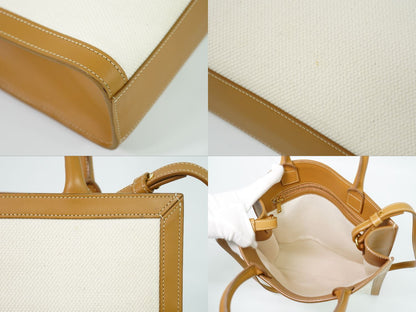 Celine Small Hippopotamus 2-Way Shoulder Bag Tote Pochette Canvas White Brown — view 7