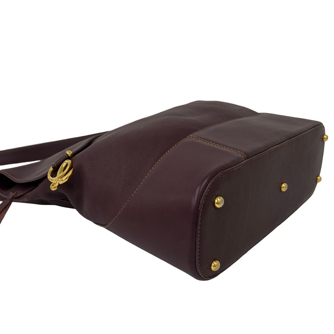 Loewe Vintage Anton Logo Leather Shoulder Bag Wine — view 7