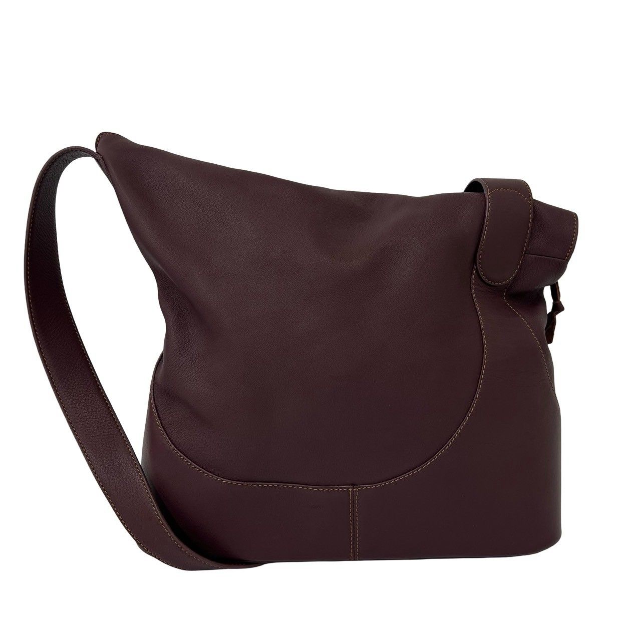 Loewe Vintage Anton Logo Leather Shoulder Bag Wine — view 3