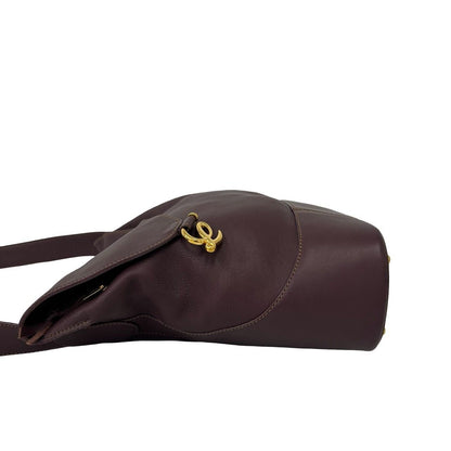 Loewe Vintage Anton Logo Leather Shoulder Bag Wine — view 5