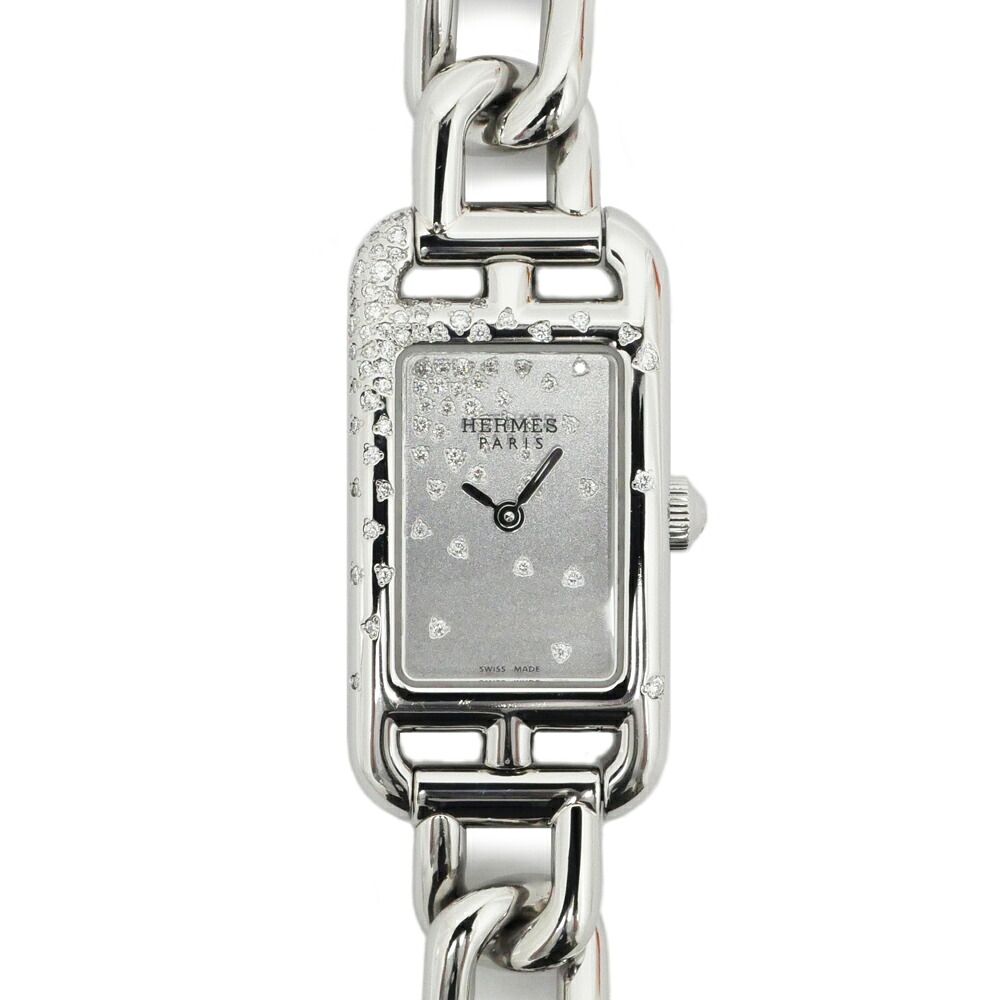 Hermes Dearman SS Diamond Silver Dial Quartz Watch