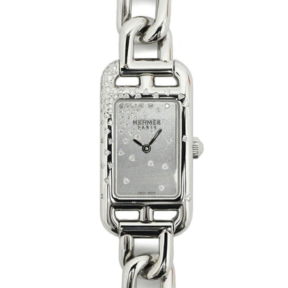 Hermes Dearman SS Diamond Silver Dial Quartz Watch