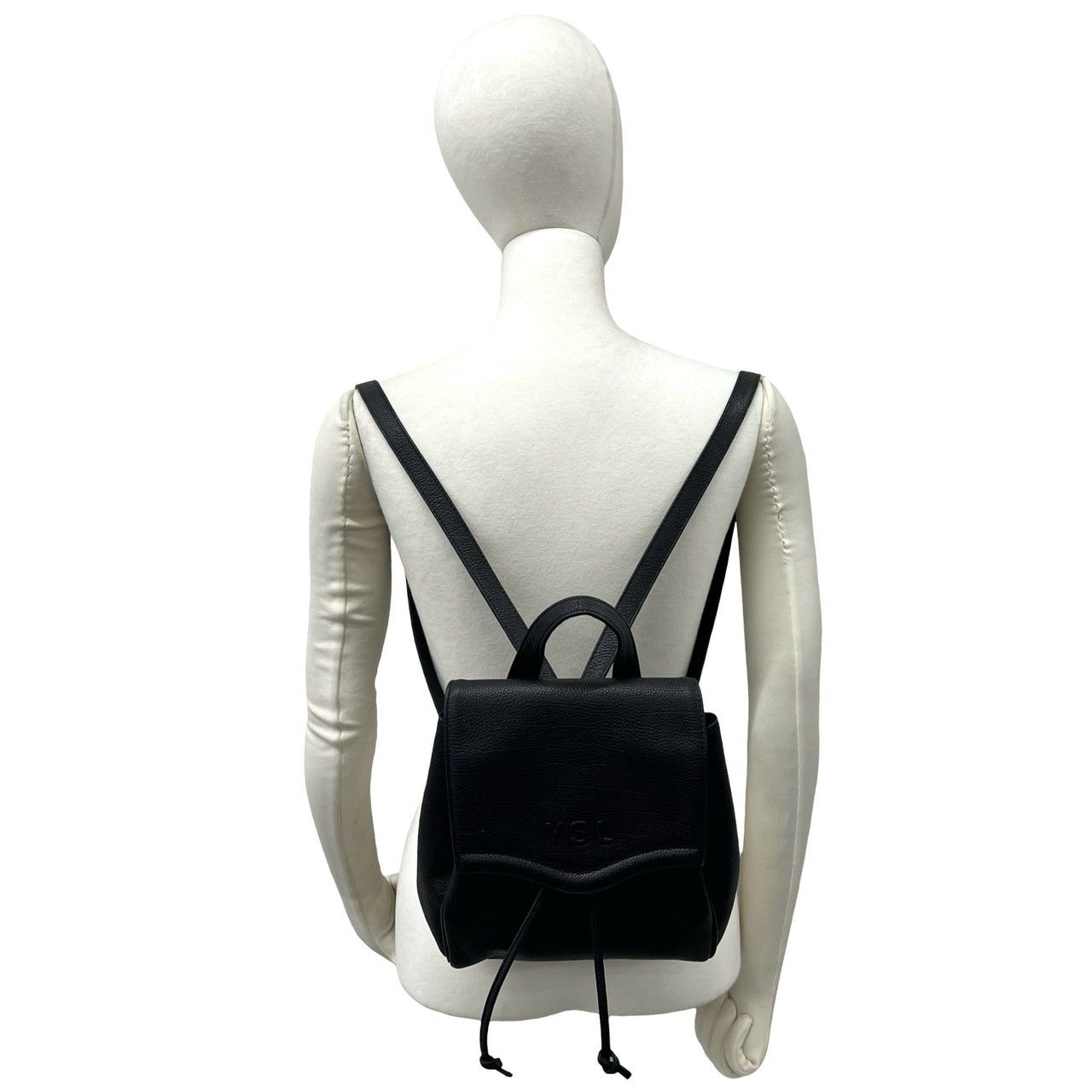 Saint Laurent Vintage YSL Logo Leather Drawstring Backpack Black — view 2