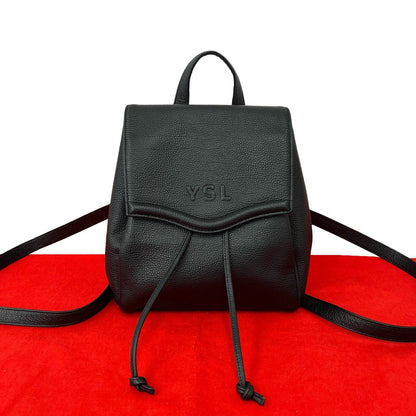 Saint Laurent Vintage YSL Logo Leather Drawstring Backpack Black