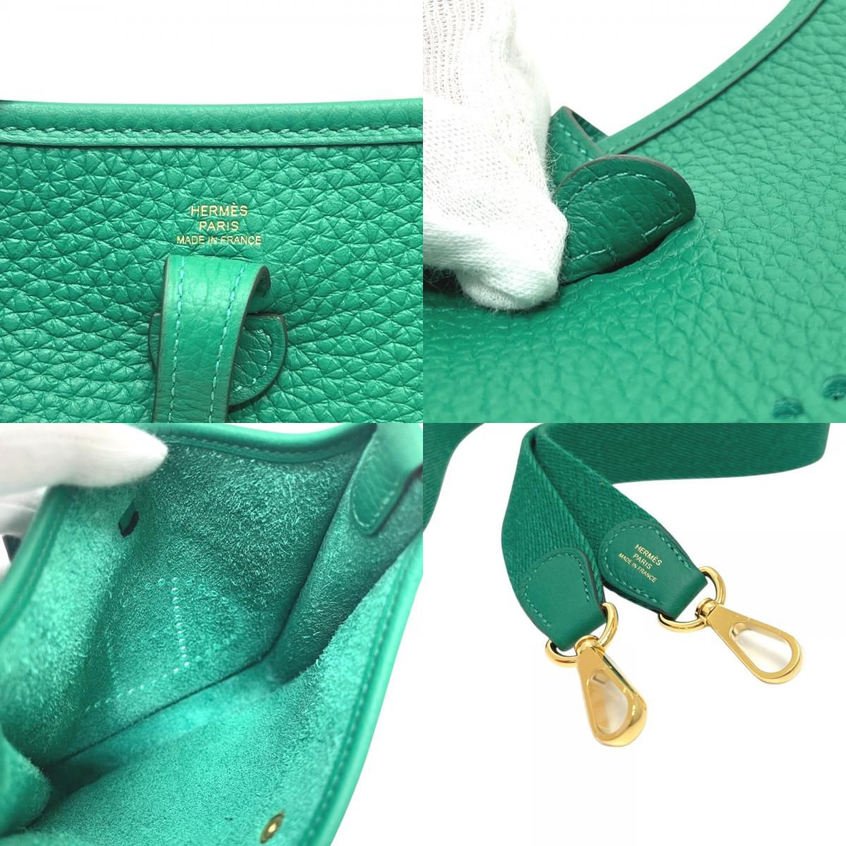 Hermes Shoulder Bag Evelyne TPM 16 Taurillon Clemence Vert Green — view 8