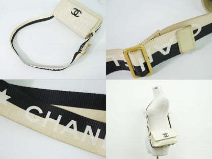 Chanel Chocolate Bar Line CC Logo Shoulder Bag Pochette Leather White Bar Second — view 6