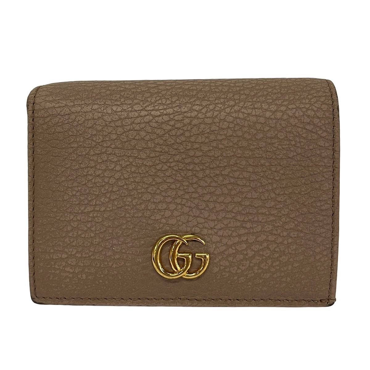 Gucci 2 Folding Wallet GG Marmont Gray Beige Leather