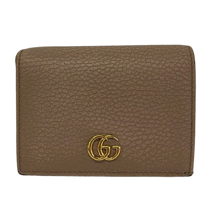 Gucci 2 Folding Wallet GG Marmont Gray Beige Leather