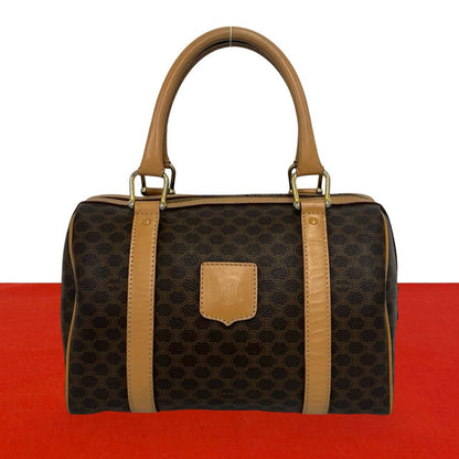 Celine Vintage Macadam Brazon Triomphe Leather Mini Boston Bag Brown