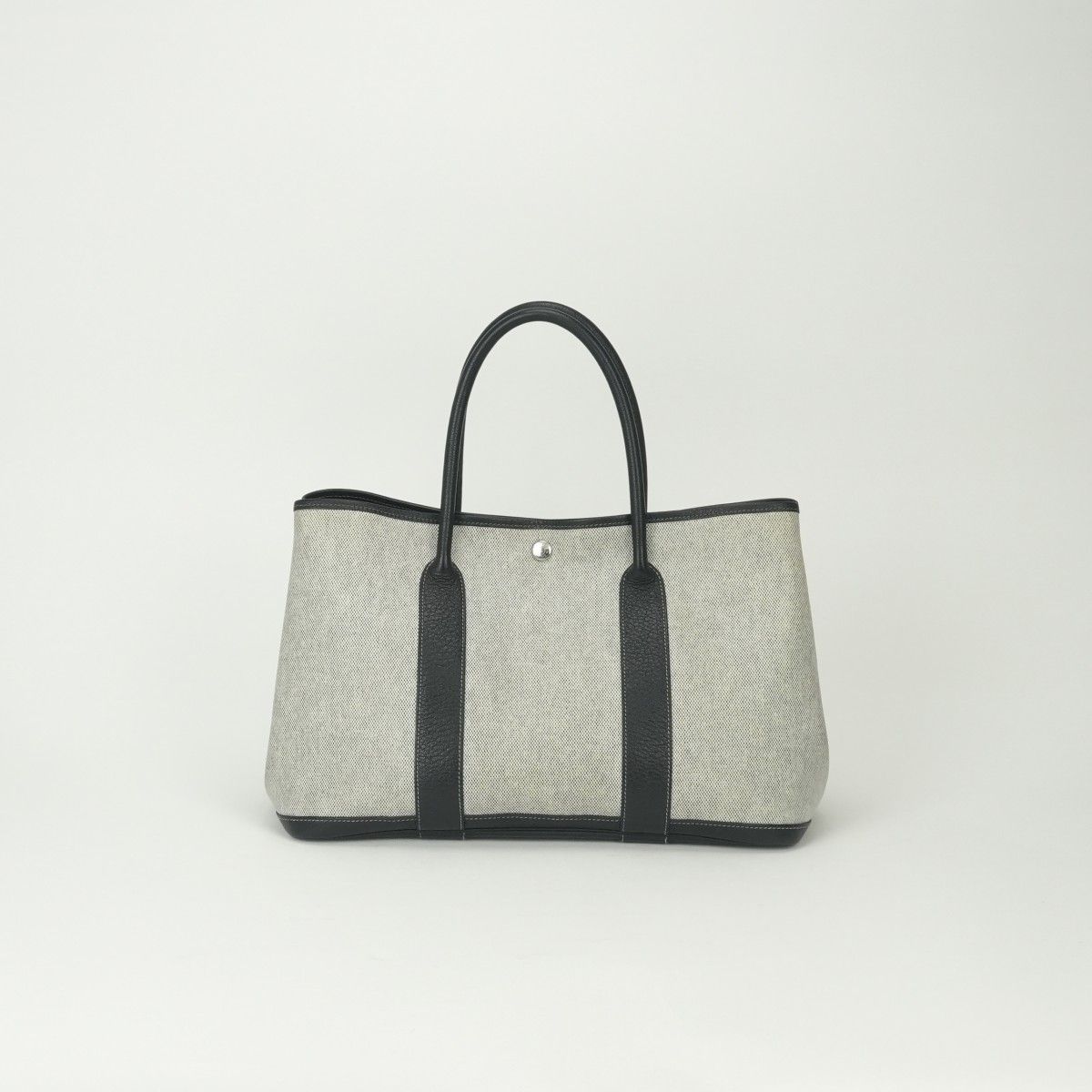 Hermes Garden Party PM 36 Tote Toile Ash Noir Black Silver Handbag