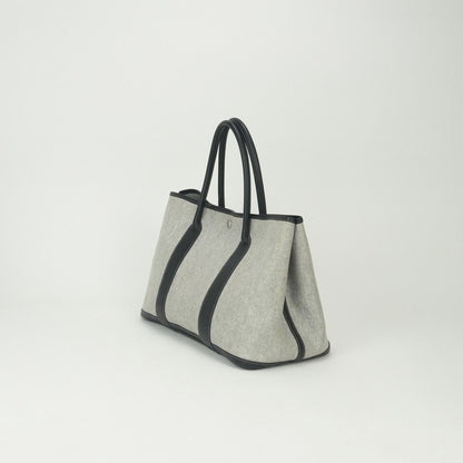 Hermes Garden Party PM 36 Tote Toile Ash Noir Black Silver Handbag — view 2